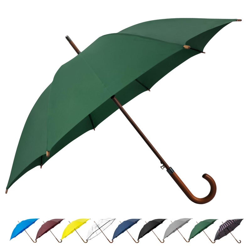 SoulRain 48" Large Umbrella â€“Windproof Stick Umbrellas for Rain, Automatic Open, Vintage Cane green Umbrella with Classic Wooden Handle & Shaft,for Women & Men(Green) - Image 1